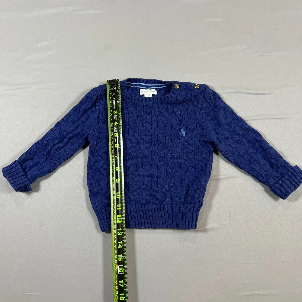 Ralph Lauren Sweater Toddler Boys 24M Blue Cable Knit Cotton Crew Neck Pullover